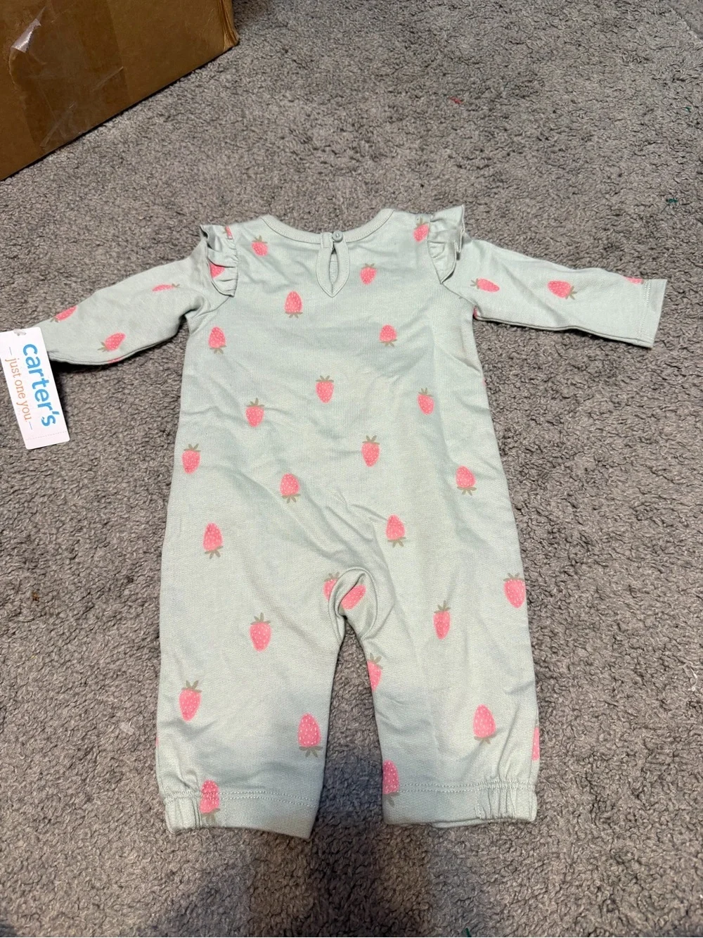 Carter's Mint Green Strawberry Print Long-Sleeve One-Piece